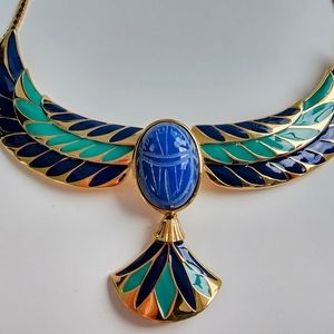 CHRISTMAS GIFT Franklin Mint Jewel Nile Necklace Cabochon Onyx Scarab Beetle 22k